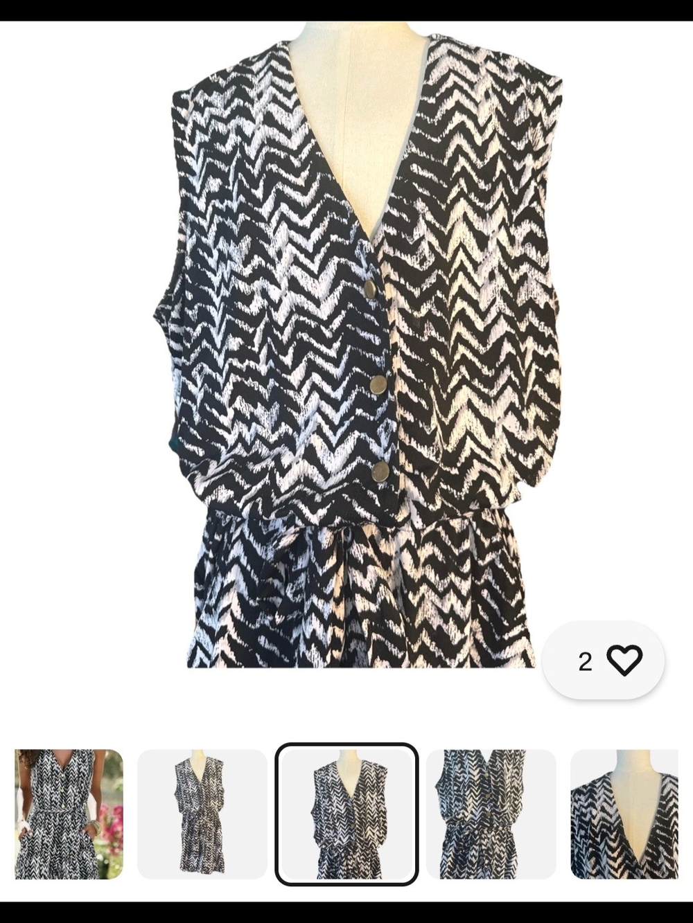 Venus Black & White Sleeveless Printed V-Neck Romper with Tie Waist - Picture 8 of 8